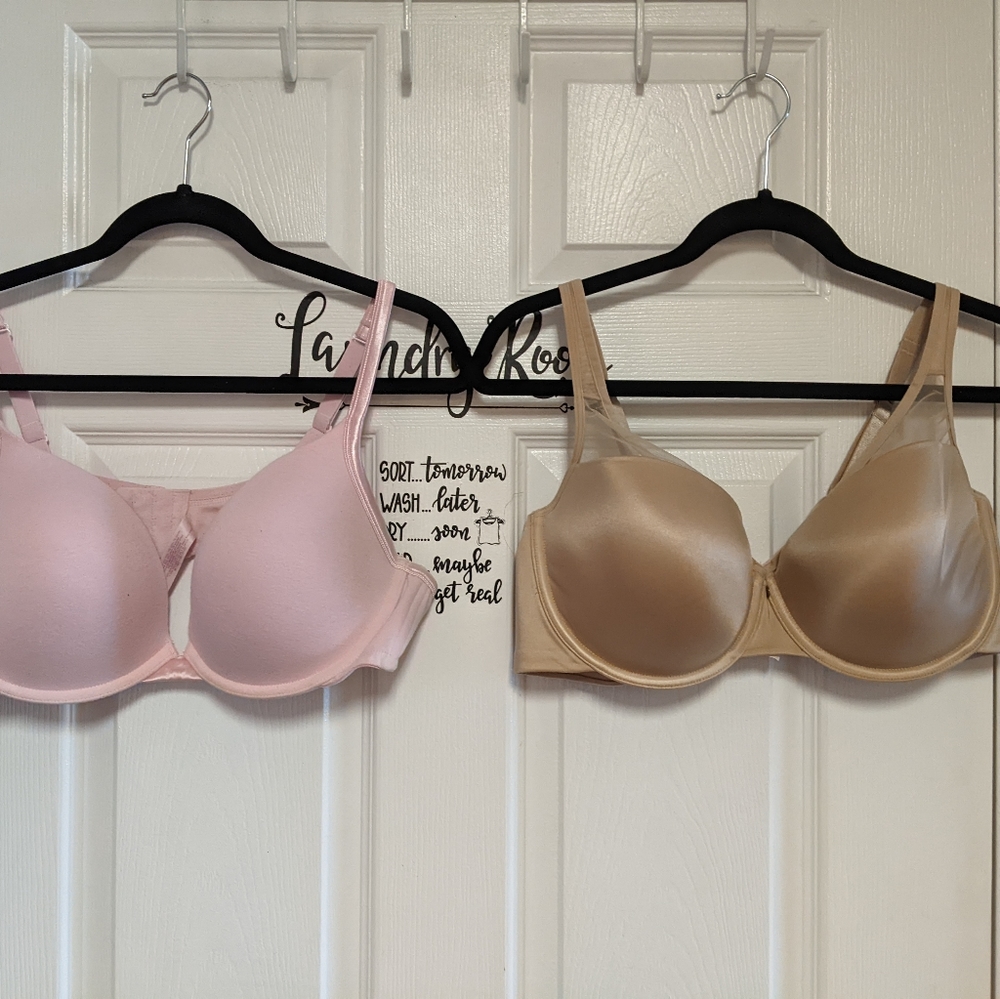 Lane Bryant Cacique 42D Pink & Avenue Bra Beige Full Coverage Lot Of (2).